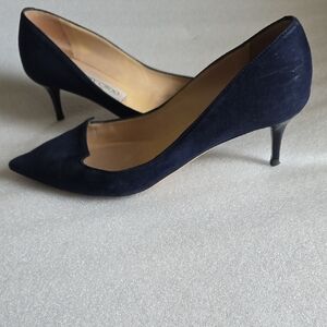 Jimmy Choo Navy Suede Pointed Kitten Heels